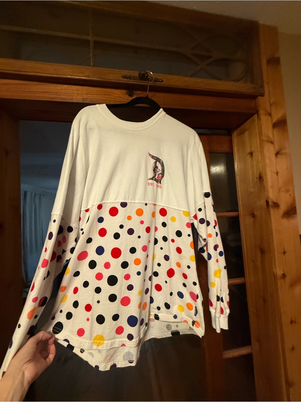 Ladies Disneyland White Polka Dot Long Sleeve Top